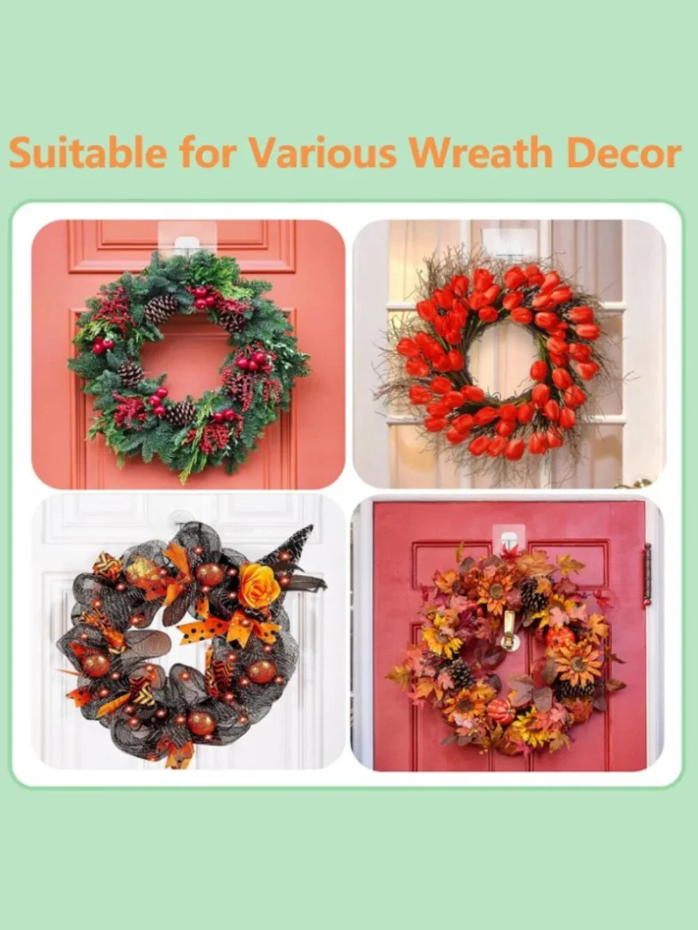2/$16 💥🆕 10pk Heavy Duty Wreath Hangers Front Door Clear Adhesive Hooks | 7334